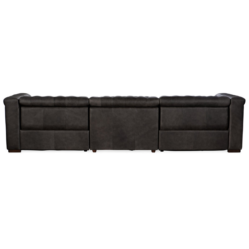 Gray Tufted Leather Power Reclining Sectional Sofa