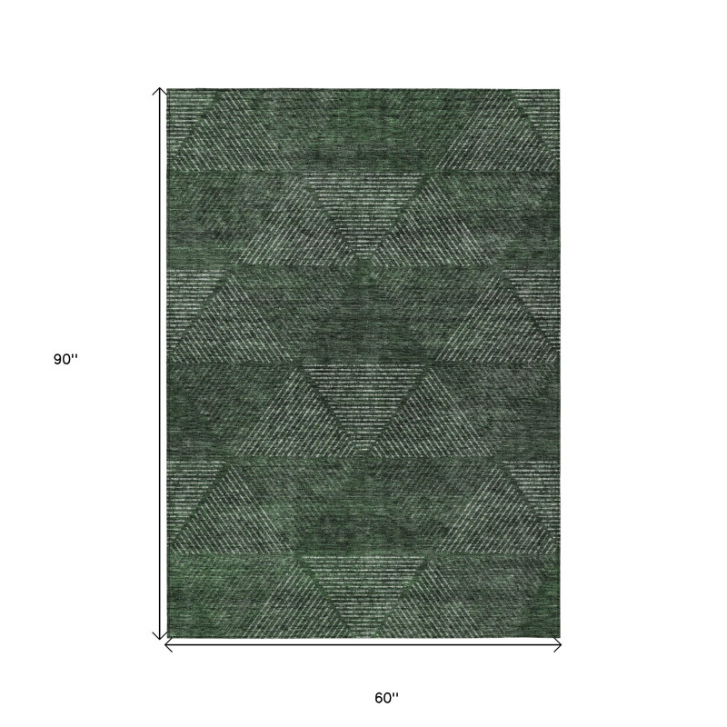 Tapis extérieur lavable géométrique vert et émeraude 5 pi x 8 pi