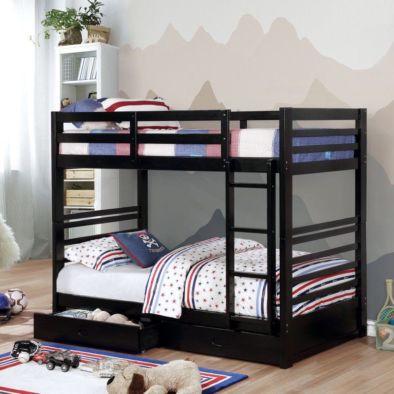 Briyith Kids Twin Over Twin Bunk Bed, Black