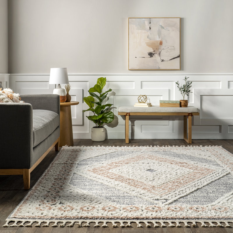 Acacia Raised Diamond Tasseled Area Rug, Rectangle 10' x 14'