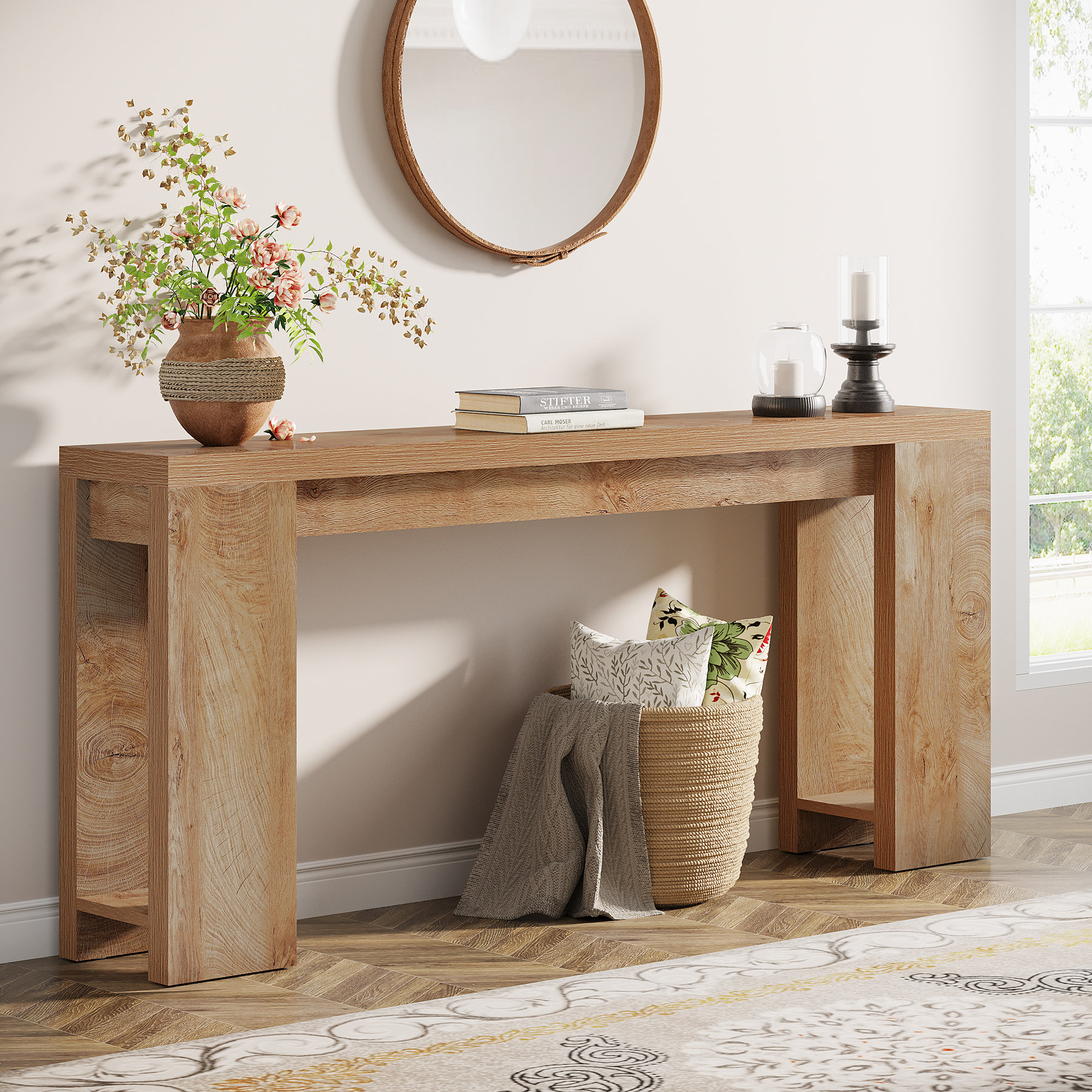 Dyron Extra Long Farmhouse Console Table For Entryway