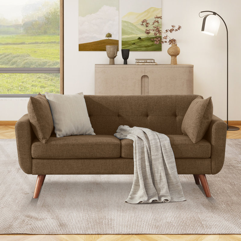 Jadier 66" Upholstered Loveseat Square Sofa, Iron, Brown Linen