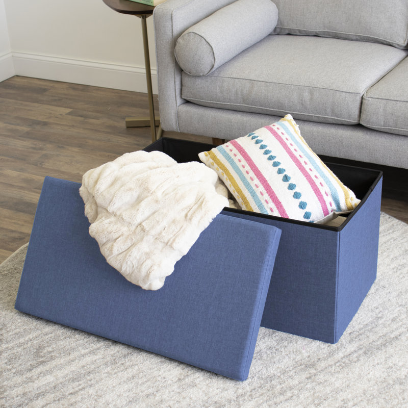Polyester Upholstered Storage Bench, Navy