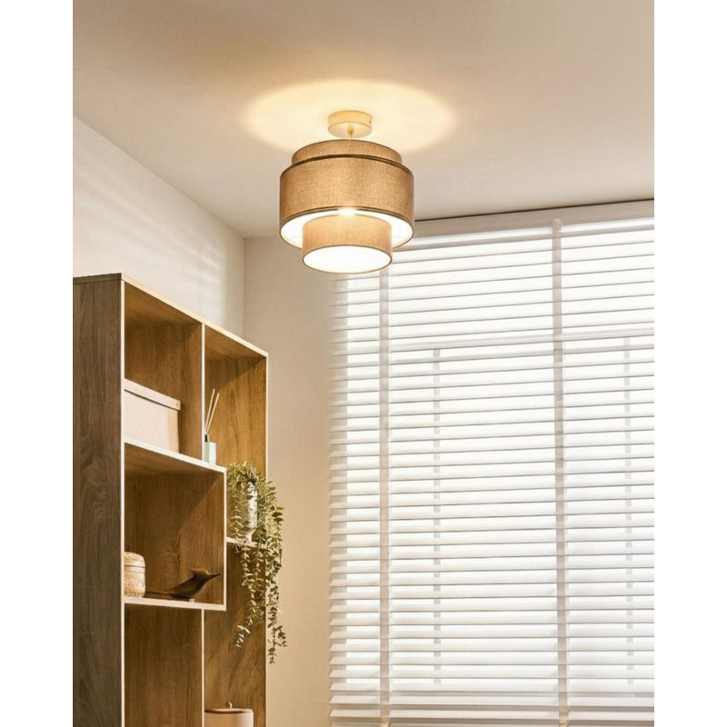 1 - Light Gold Drum Pendant, Brown