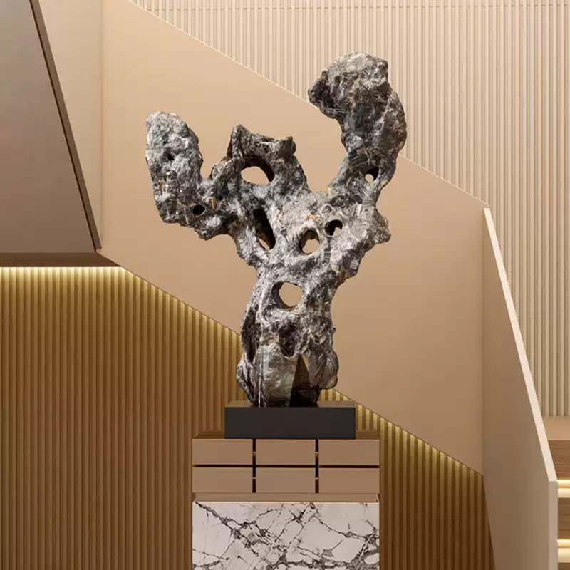 Nouvelle pièce de décoration de sculpture en pierre de fibre de verre de style chinois, Gris