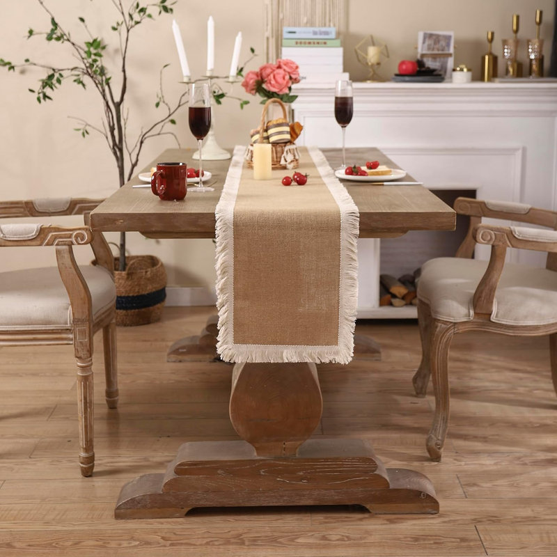 Chemin de table Boho Macrame, L 90 po x l 12 po, Natural/White