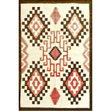 Antique Light Ivory Color Tribal Geometric Native American Flatweave Navajo Rug