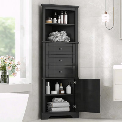 Armoire haute noire triangulaire avec 3 tiroirs et tablette réglable