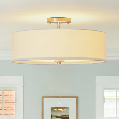 4 - Light Linen Round Fabric Drum Semi Flush Mount