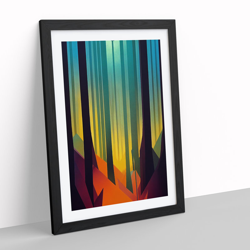 Block Print Forest Abstract No.3 - Wall Art, 48cm H x 36cm W, Black Framed, White