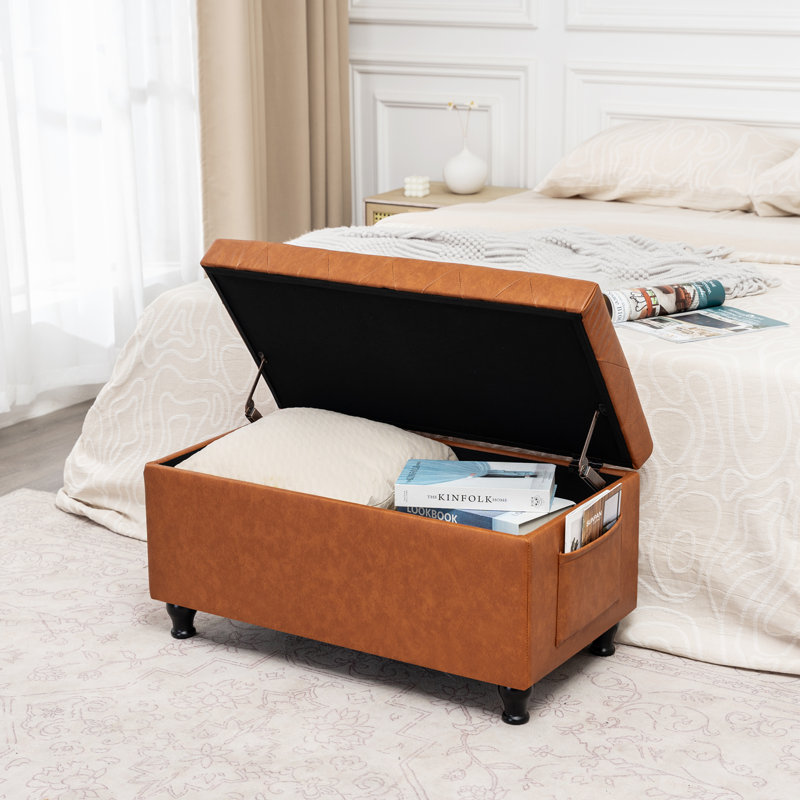 31 Inches Upholstered Tufted Storage Ottoman Bench
