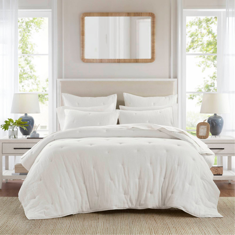 Ensemble de courtepointe 3 pièces en coton brodé double / grand, blanc