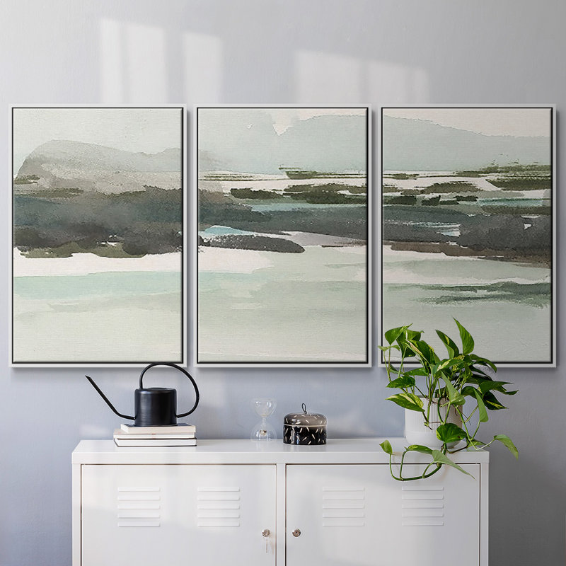 Turquoise Marsh I, reproduction encadrée sur toile 3 pièces, H 36 po x l 75 po x P 2 po, Blanc