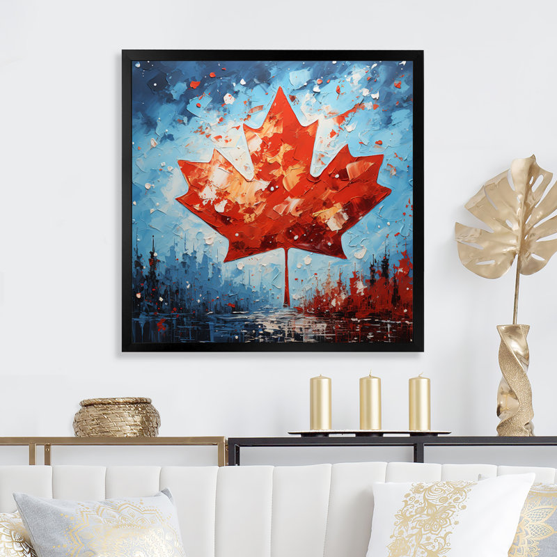 Drapeau du drapeau canadien II - impression, 36" H x 36" W, Black Picture Framed