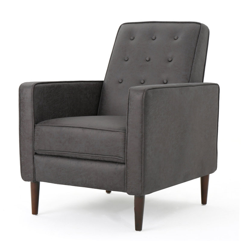 Fabric Recliner Chair Mid-Century Modern Recliner Pushback Single Recliner Sofa With Thicker Seat Cushion Tufted Upholstered Sofa With Wooden Leg For Living Room Bedroom