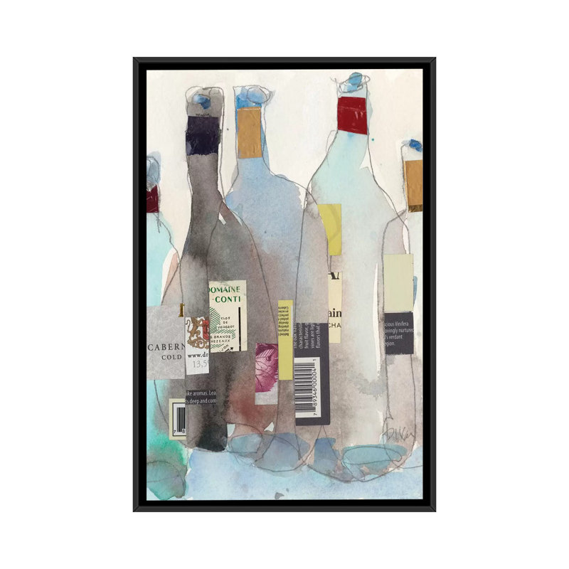 The Wine Bottles III - reproduction d'art murale - toile encadrée, Noir, Toile à cadre flottant sans passe-partout