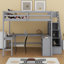 Lit mezzanine avec bureau intégré en forme de L et tablettes de rangement à trois niveaux, et escalier de rangement attaché-959209661
