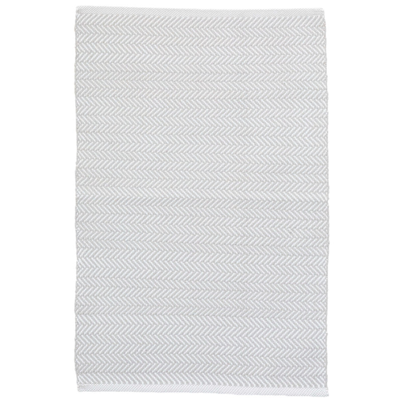 Herringbone Pearl Handwoven Indoor/Outdoor Rug, Rectangle 6' x 9', Pearl Gray/White