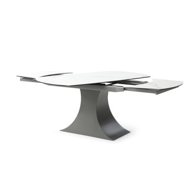 Contemporary Ceramic Top Dining Table with Curved Pedestal Base