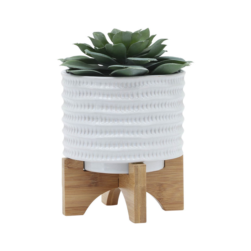 5" Textured Planter W/ Stand, 8" H x 5.5" W x 5.5" D
