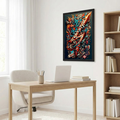 Electric Guitar And Flames Canvas Wrapped Wall Art Oil Painting Print Set Of 1