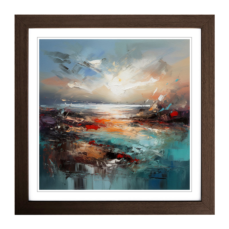 Seascape Abstract No.4 - Single Picture Frame Print on Wood, Walnut