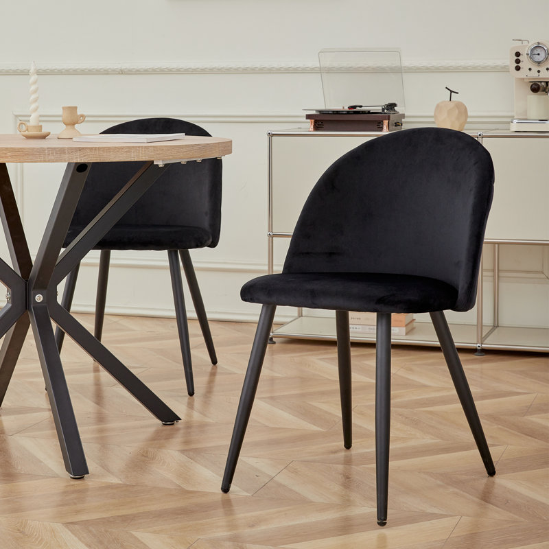 Caileigh Cotton Blend Upholstered Metal Side Chair, Black