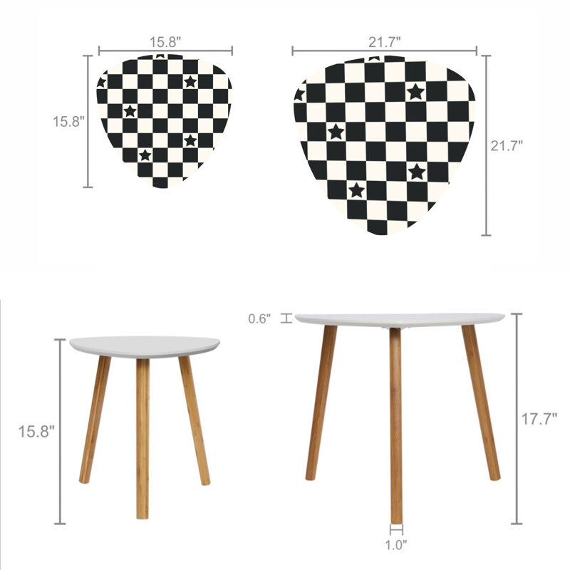 Triangle Nesting Coffee Table Set of 2 Geometric Checkered seamless stars Abstract Chess board allover print End Table Modern Minimalist Side Table Set for Living Room Bedroom