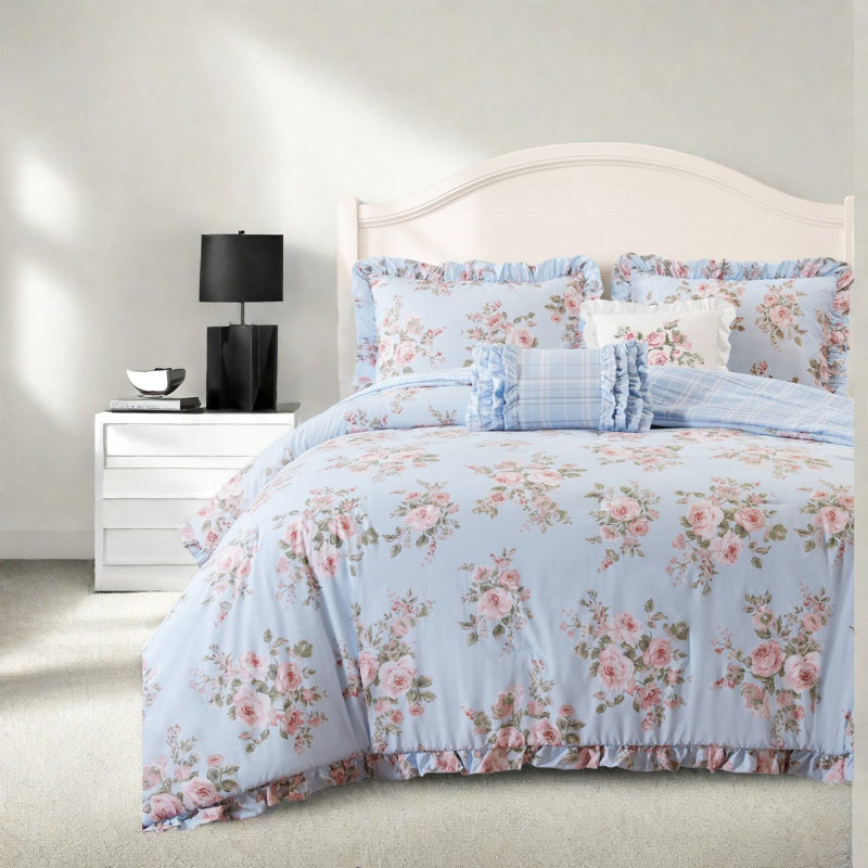 Checkered and Floral Comforter Set