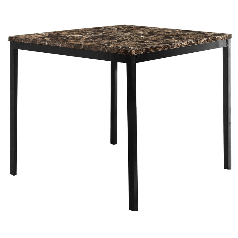 Table de salle à manger à hauteur de comptoir transitionnelle avec faux marbre et métal pour pièce contemporaine