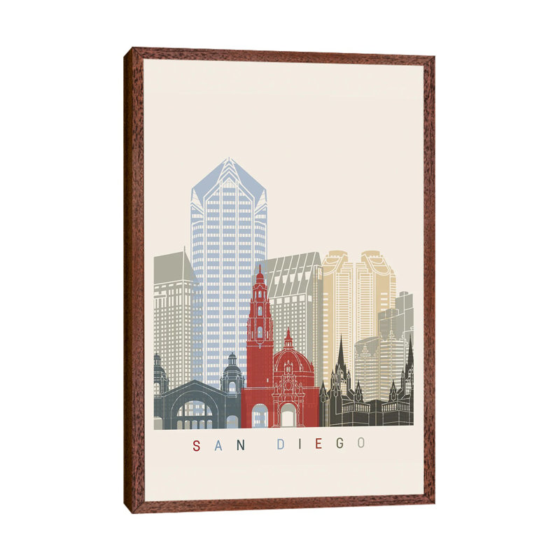 San Diego Skyline Poster 1 Piece Wall Art on Canvas, 152.5 cm H x 101.5 cm W, Classic Wood Framed