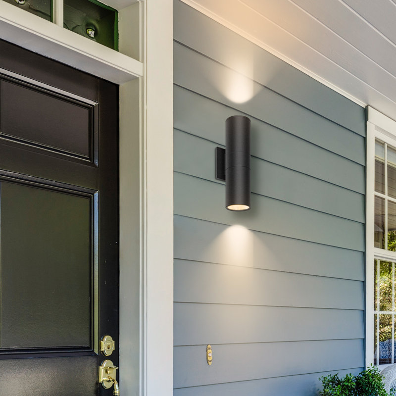 Mundo 12 Inch Integrated LED Round Up Down Outdoor Armed Sconce - Waterproof Design, Black, 1 Light