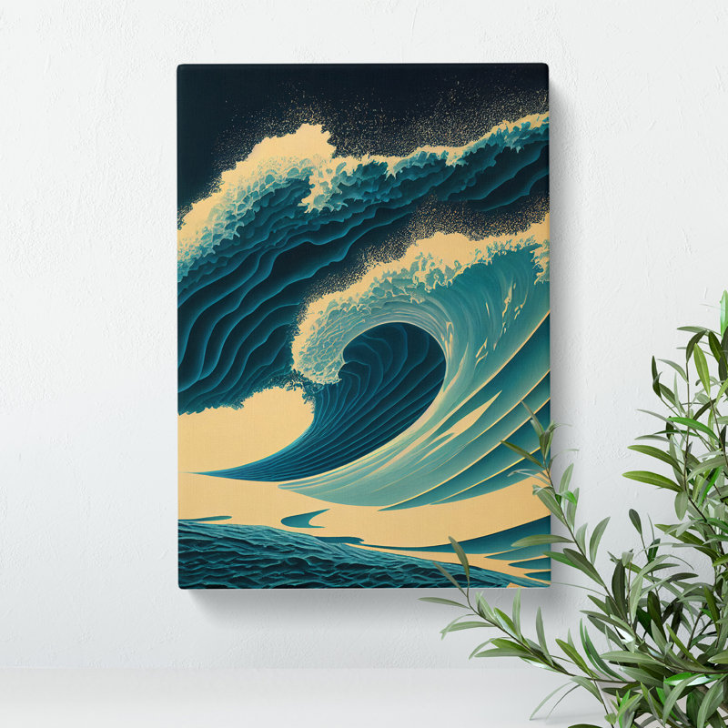 Powerful Ocean Wave - Wall Art, 60cm H x 40cm W, Wrapped Canvas, No Matte