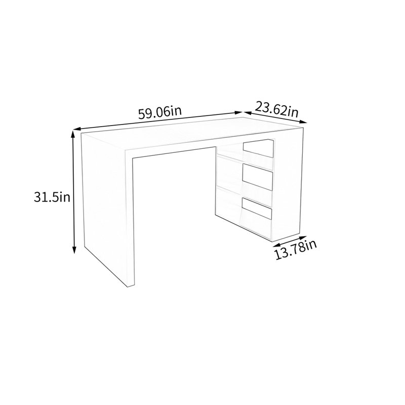 Table de présentation moderne en laque noire moderne, H 31,5 po x l 59,06 po x P 23,62 po