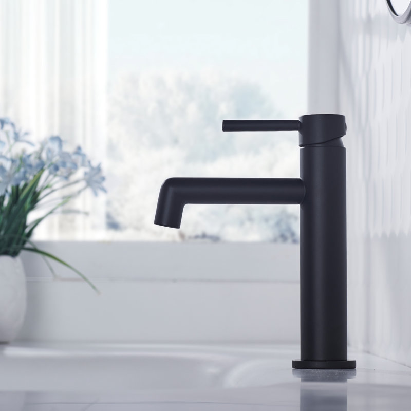 Robinets de lavabo de salle de bain à poignée simple en laiton, Noir mat