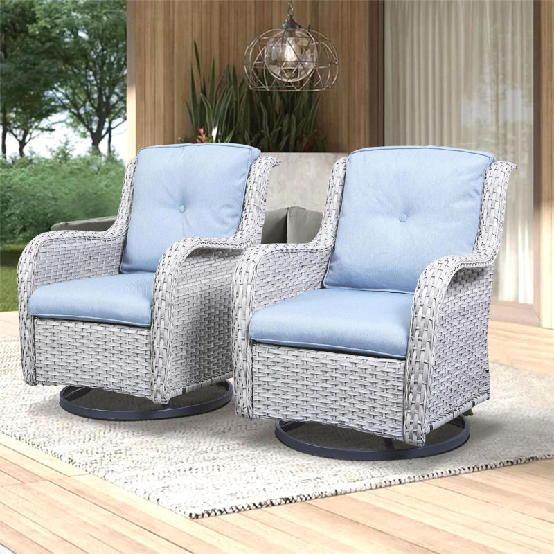 Chaise d'extérieur coulissante en osier avec coussins Ajasia, Bleu pastel