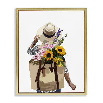 Woman Carrying Floral Backpack