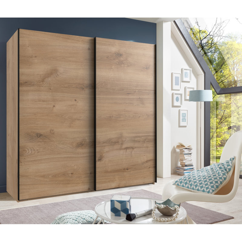Guardino 2 Door Wardrobe, 216cm H x 200cm W x 65cm D, Plank Oak