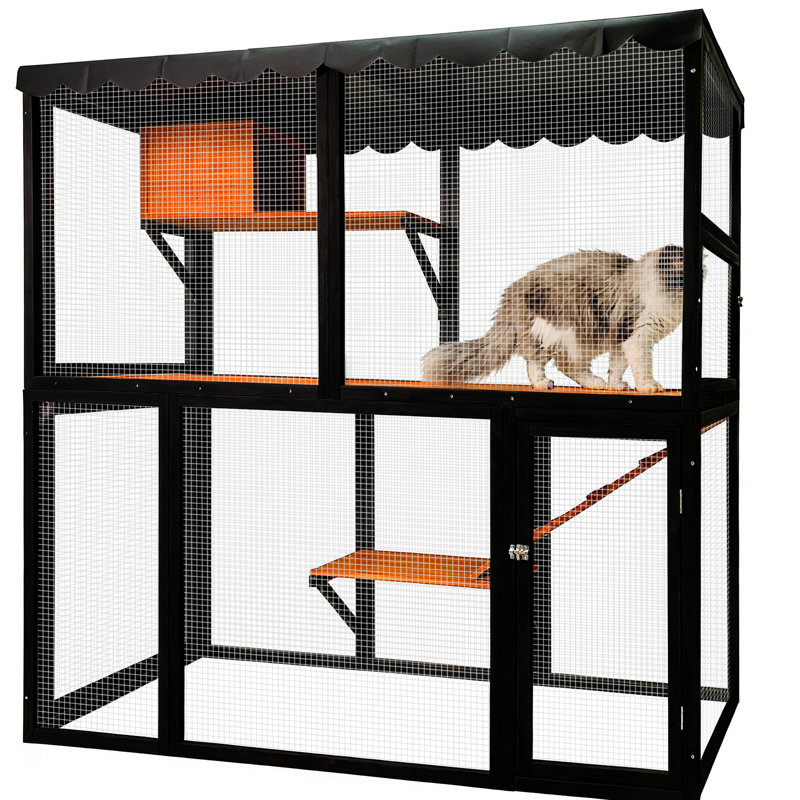 Maison pour chat de luxe à 4 niveaux en bois, idéale pour les grands chats, avec rampe et aires de repos.
