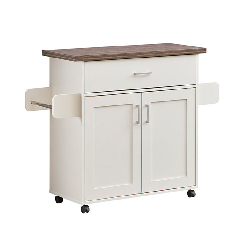 Techni Home Deluxe Mobile Kitchen Island Cart With Water Resistant Top, Storage Cabinets With Adjustable Shelves, And Towel & Spice Rack