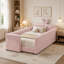 Lit plateforme tapissier simple avec tête de lit en forme d'oreille de lapin mignon, avec barre de sécurité et poche, tissu bouclé