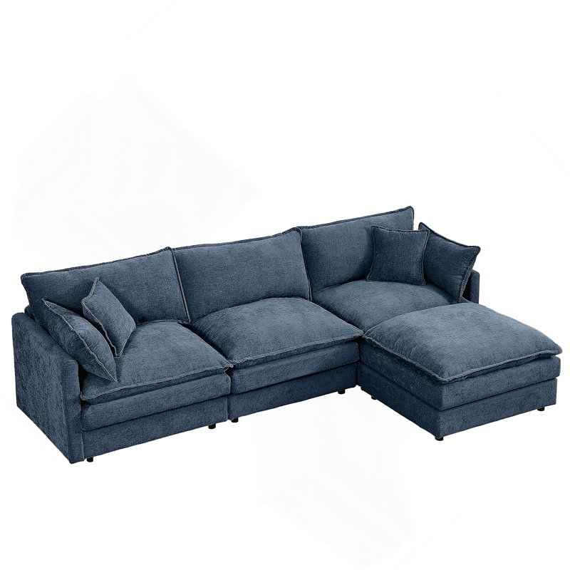 Modular Sectional Sofa With Movable Ottoman, DIY Configurable L-Shaped Couch For Living Room, Cloud-Like Comfort And Chenille Upholstery.