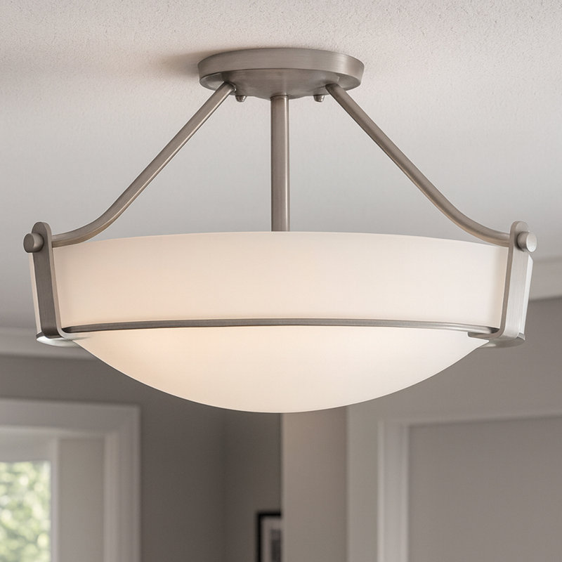 Plafonnier semi-encastré 3 lumières Hathaway, H 12,3 po x l 20,8 po, Nickel antique, Incandescent