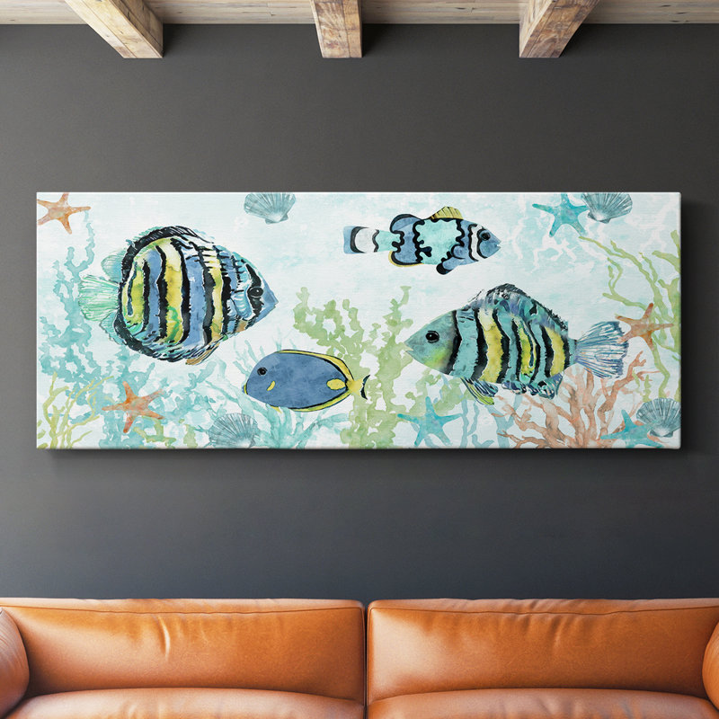 «Tropical Fish Hangout» - Toile tendue avec châssis - Prêt à accrocher, H 16 po x l 40 po