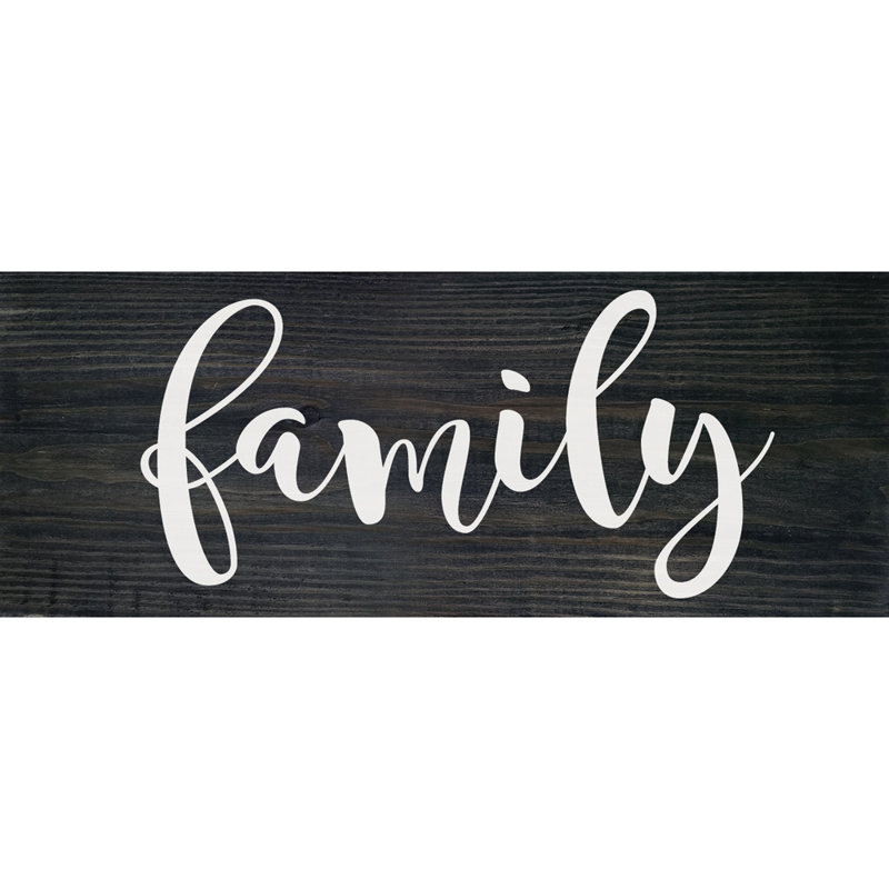 Reproduction d’art textuel sur bois, "Family" par sawdust City, Ébène