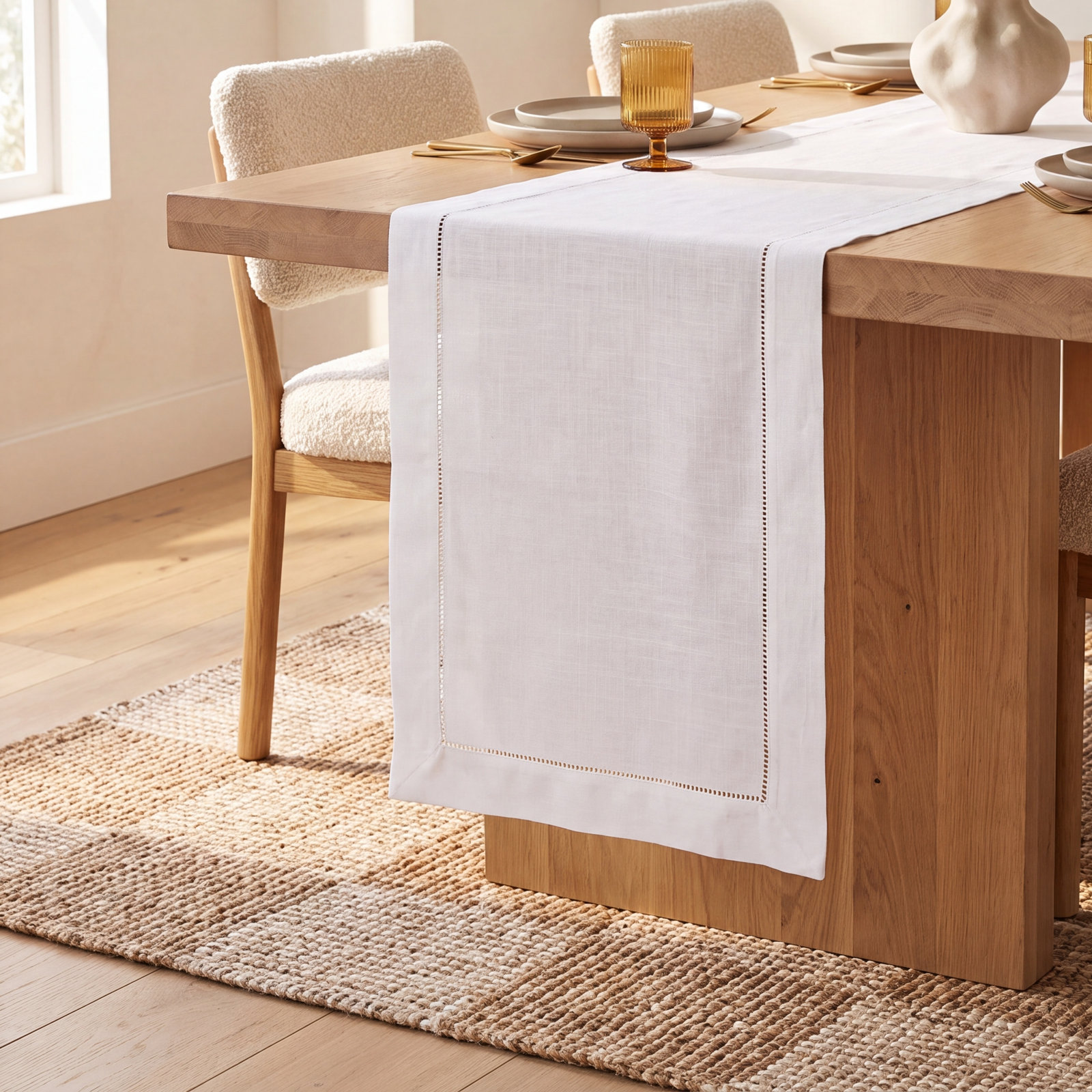 Emmeline Table Runnner, White, 108" L x 16" W