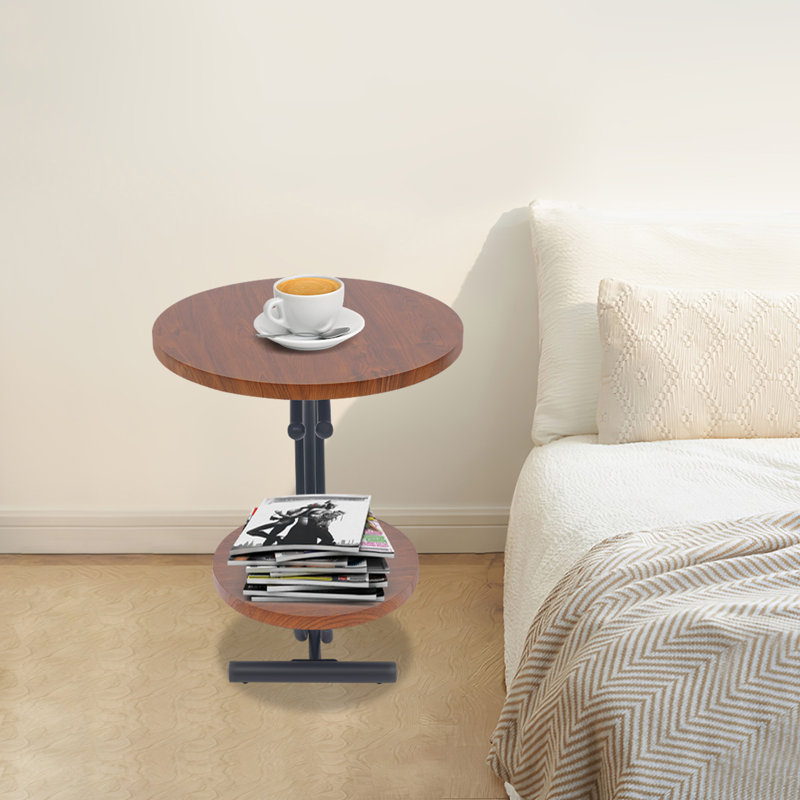 2-Tier Round End Table, Brown Wood, Black