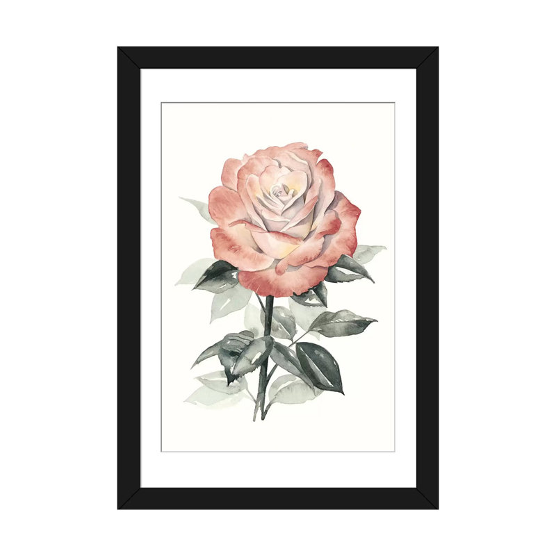«Beholden Rose I», reproduction d'art sur toile, H 24 po x l 16 po x P 1 po, Papier avec cadre noir, Blanc