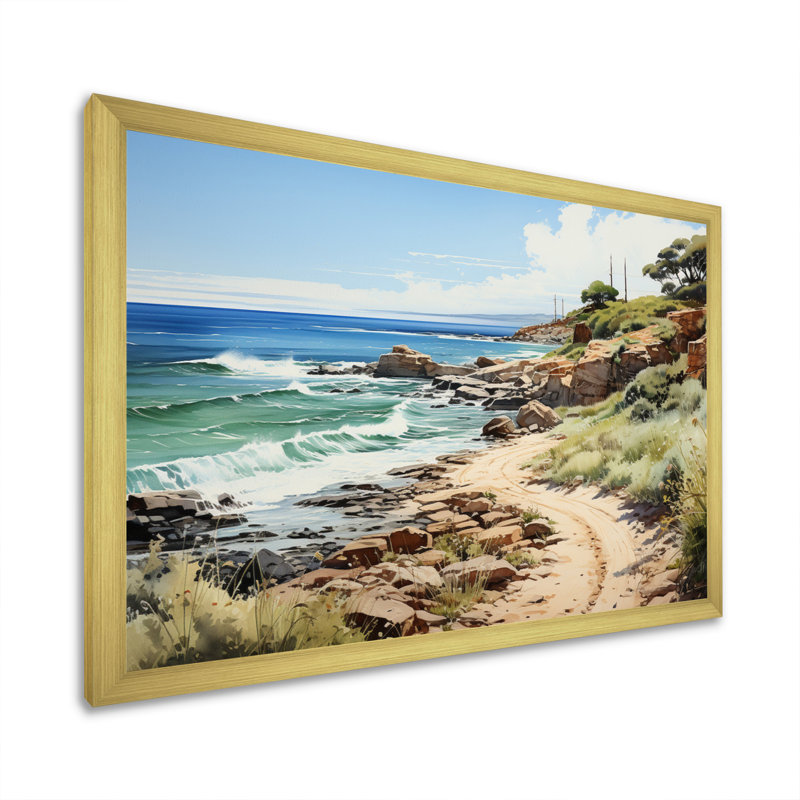 «Biddeford Rocky Beach Coastal Pathway», reproduction sur toile, H 12 po x l 20 po x P 1 po, Cadre doré simple