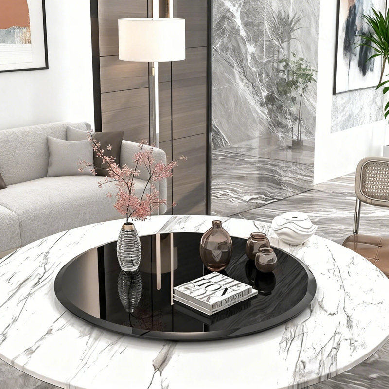 30 Inch Round Black Tempered Glass Table Top, 1/4 Inch Thick Round Polished Edge, 0.24" H x 30" L x 30" W